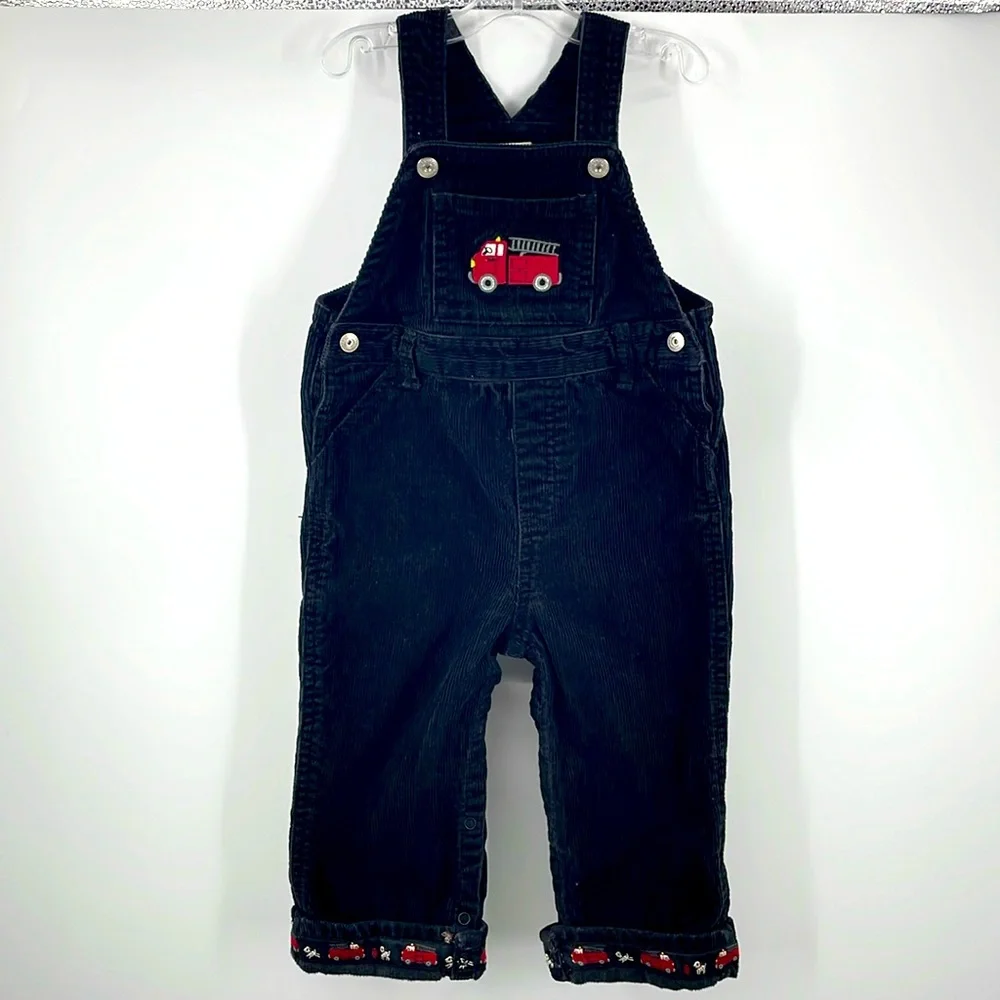 Gymboree Holiday Black Corduroy Fire Truck Embroidered Overalls Size 18M 24M